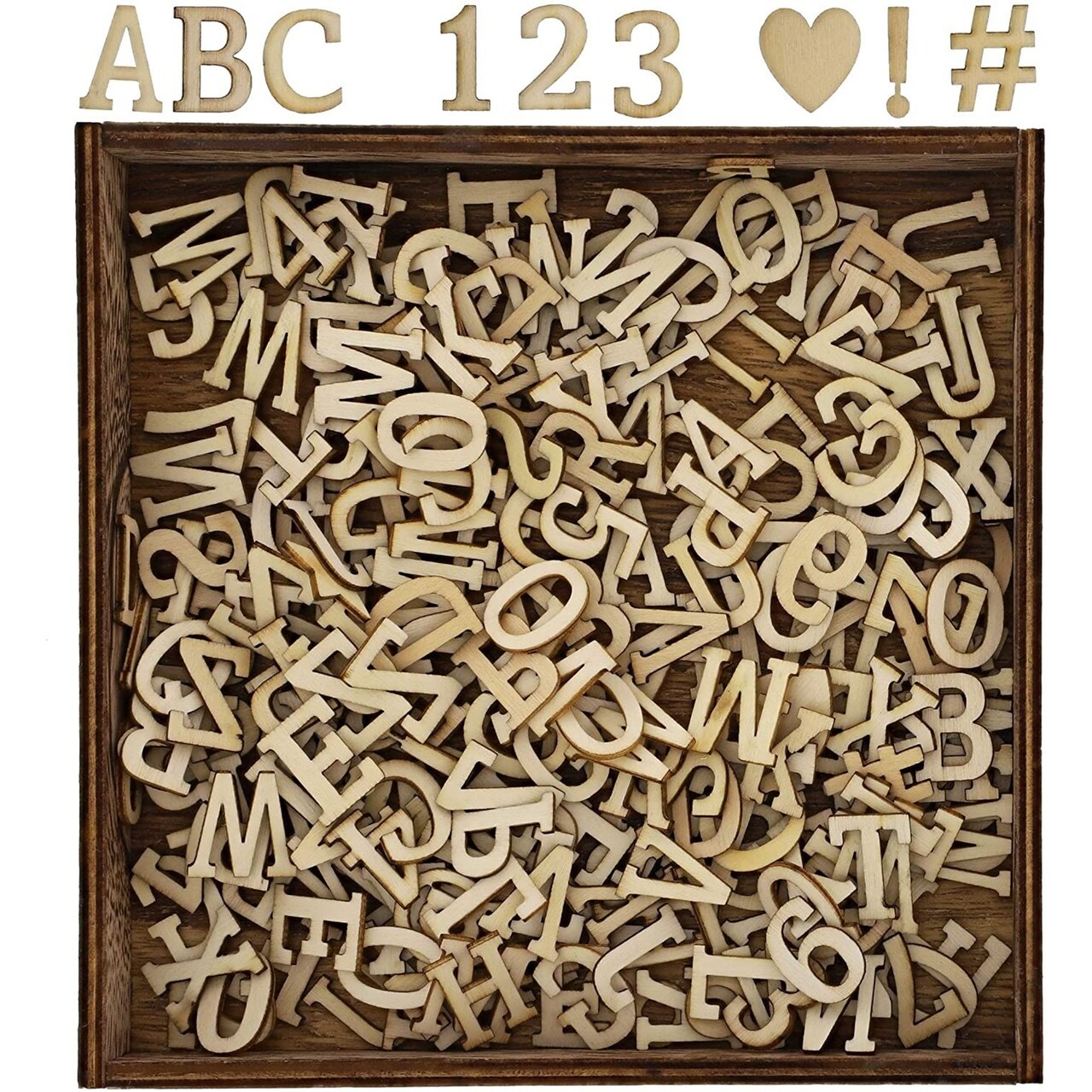 Bright Creations Wooden Numbers for Crafts & Alphabet Letters Display Box Kit - 6.8 x 6.8 x 0.9 In - 9 Sets A-Z, 3 Sets 0-9 & 2 Symbol Cutouts - Poplar Wood Craft Letters for Shadow Box